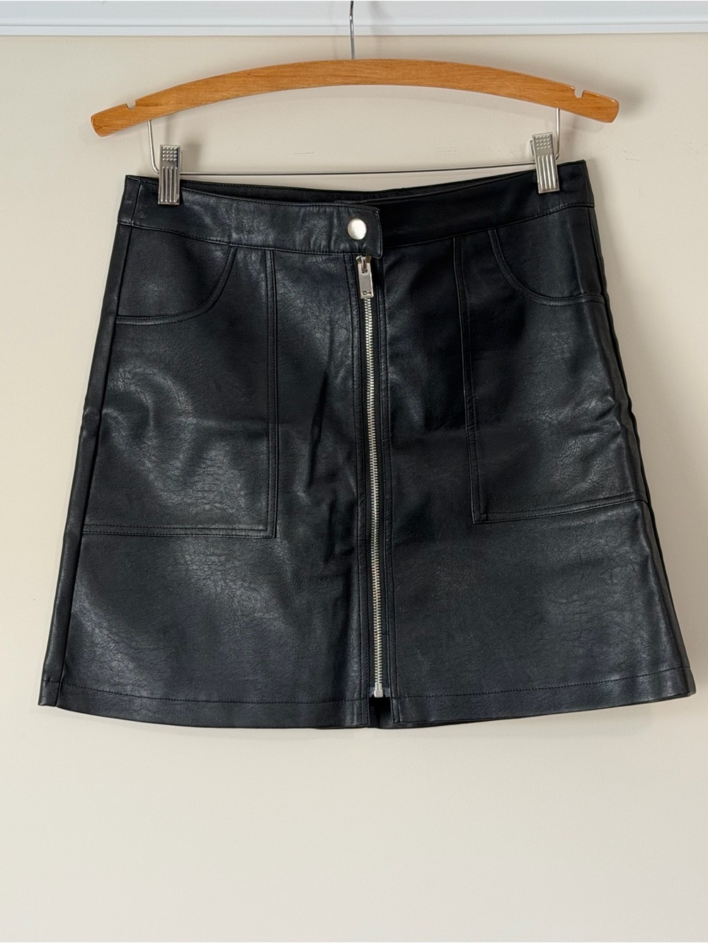 HYFVE Black Faux Leather Mini Skirt with Front Zip